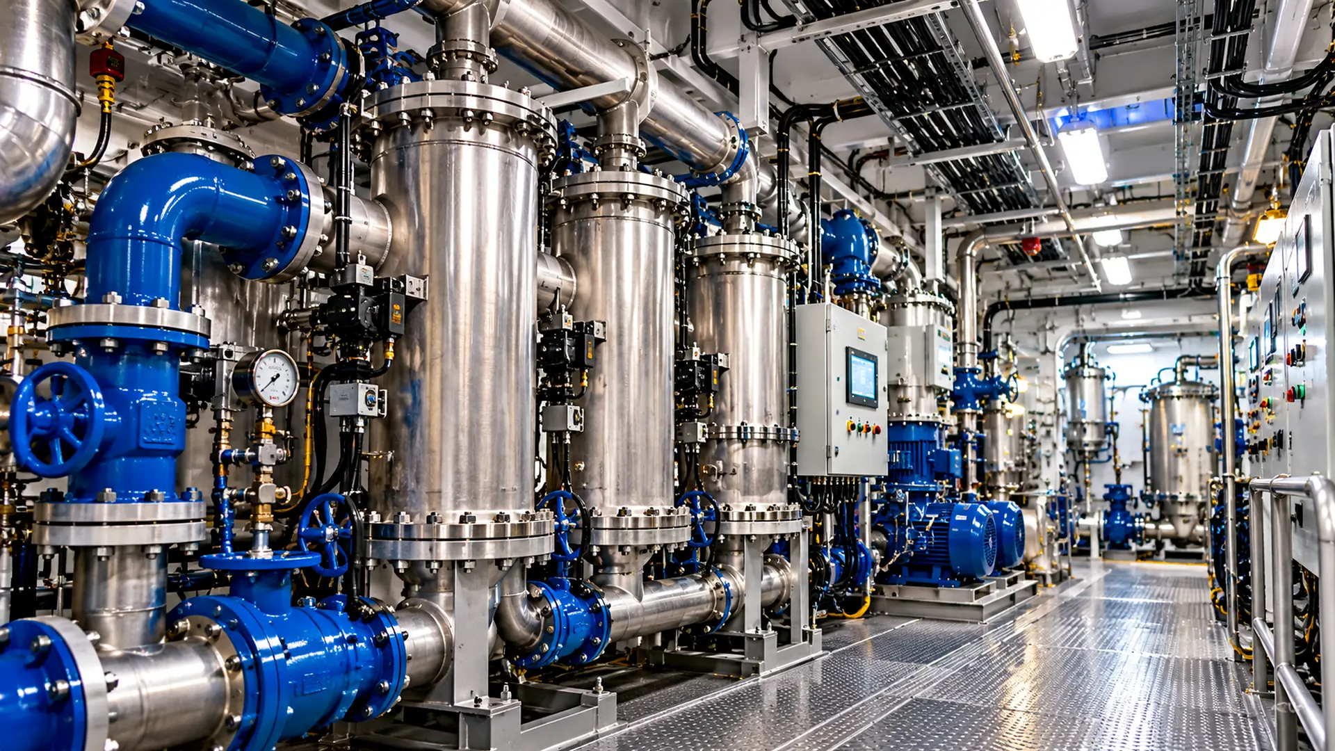 Ballast-water treatment equipment with stainless steel vessels and pipework
